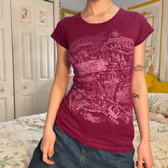 COPY - Y2K rhinestone las Vegas bodycon shirt! - Picture 1 of 10